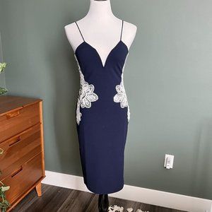 Navy Midi Dress with Lace Embellishment